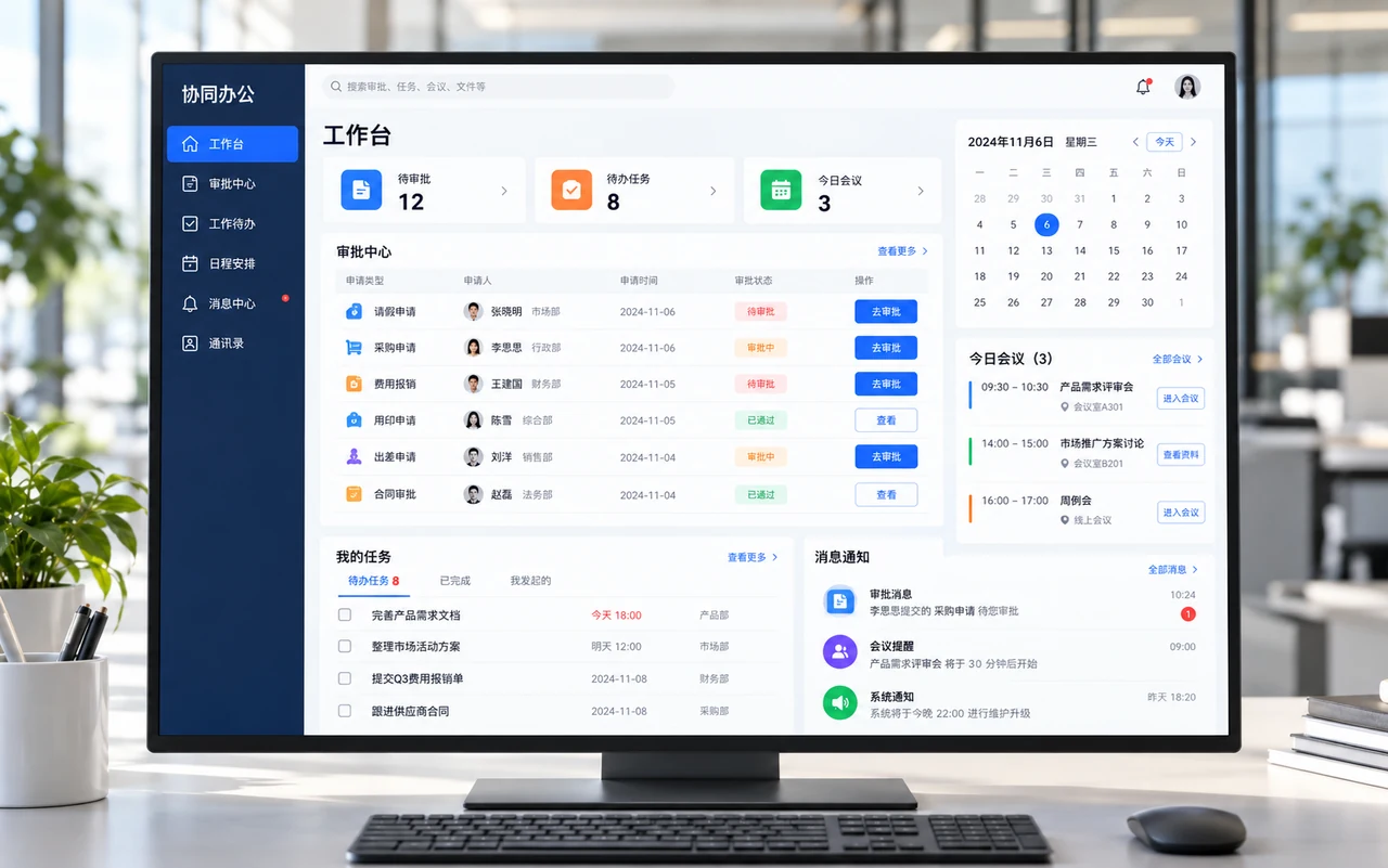 OA 协同办公系统产品界面示意